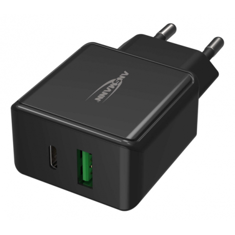 ANSMANN HC218PD - Power adapter - 18 Watt - 3000 mA - PD, QC 3.0 - 2 output connectors (USB, USB-C) - black - 5