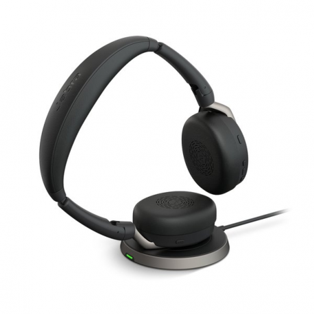 Jabra Evolve2 65 Flex UC Stereo - Headset - on-ear - Bluetooth - wireless - active noise cancelling - USB-A - black - with wireless charging pad - Optimised for UC - 1
