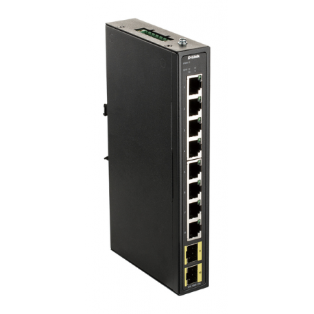 D-Link DIS 100G-10S - Switch - unmanaged - 8 x 10 / 100 / 1000 + 2 x 100 / 1000 SFP - DIN rail mountable, wall-mountable - 0