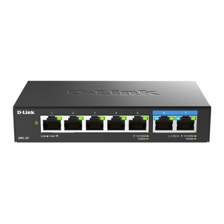 D-Link DMS 107 - Switch - unmanaged - 5 x 10 / 100 / 1000 + 2 x 2.5GBase-T - desktop, wall-mountable - 0