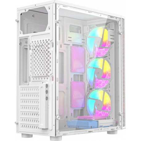 Gembird Fornax 500 - Tower - ATX - windowed side panel (glass) - no power supply (ATX) - white - USB / Audio - 2