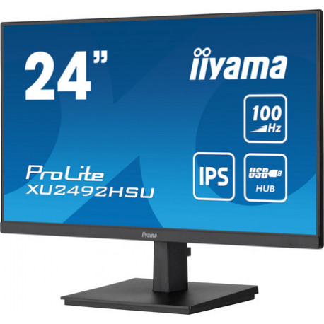 iiyama ProLite XU2492HSU-B6 - LED monitor - 24" (23.8" viewable) - 1920 x 1080 Full HD (1080p) @ 100 Hz - IPS - 250 cd / m² - 1300:1 - 0.4 ms - HDMI, DisplayPort - speakers - matte black - 2