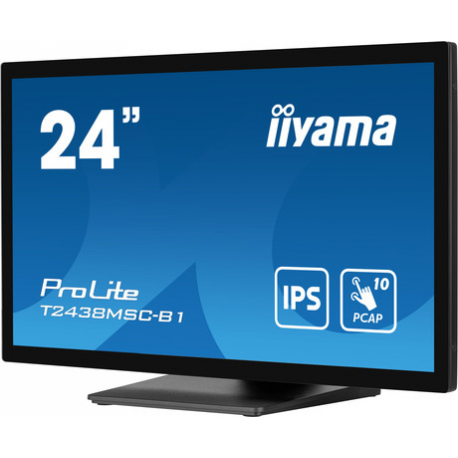 iiyama ProLite T2438MSC-B1 - LED monitor - 24" (23.8" viewable) - touchscreen - 1920 x 1080 Full HD (1080p) - IPS - 600 cd / m² - 1000:1 - 5 ms - HDMI, DisplayPort - speakers - matte black - 2