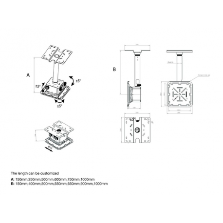 Multibrackets M Pro HD Series - Mounting kit (adjustable mounting arm, projector mount) - for projector - white - ceiling mountable - 3