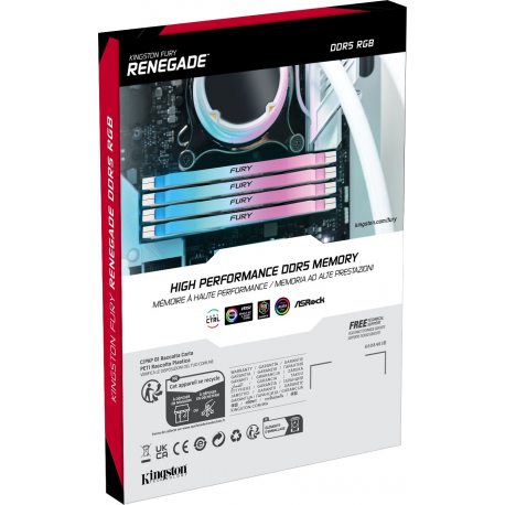 Kingston FURY Renegade RGB - DDR5 - module - 32 GB: 1 x 32 GB - DIMM 288-pin - 6400 MHz  /  PC5-51200 - CL32 - 1.1 V - unbuffered - on-die ECC - white, silver - 4