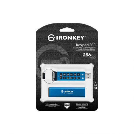 Kingston IronKey Keypad 200 - USB flash drive - encrypted - 256 GB - USB 3.2 Gen 1 - 1