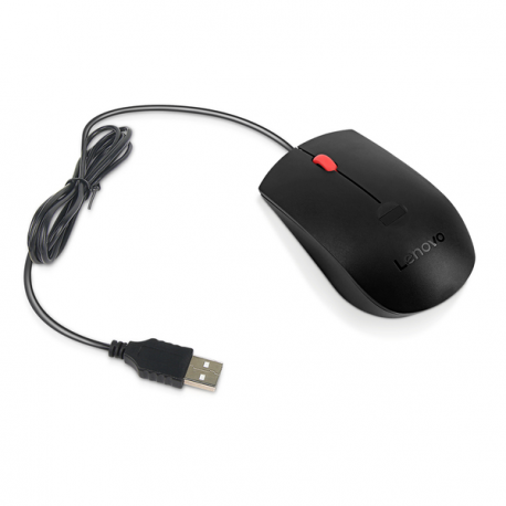 Lenovo - Mouse - ergonomic - optical - 3 buttons - wired - USB-A - black - brown box - CRU - 6