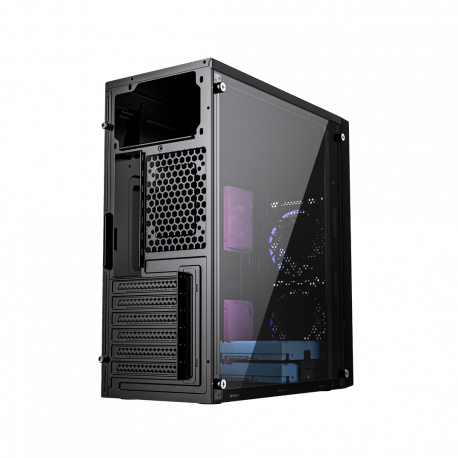 Gembird Fornax M100B - - ATX - windowed side panel (glass) - no power supply (ATX) - black - USB / Audio - 3