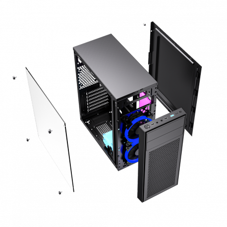 Gembird Fornax M100B - - ATX - windowed side panel (glass) - no power supply (ATX) - black - USB / Audio - 9