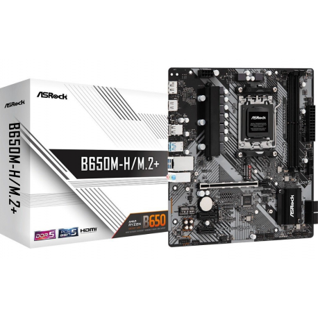 ASRock B650M-H / M.2+ - Motherboard - micro ATX - Socket AM5 - AMD B650 Chipset - USB 3.2 Gen 1, USB-C 3.2 Gen 1 - Gigabit LAN - onboard graphics (CPU required) - HD Audio (8-channel) - 1