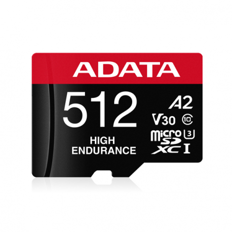 ADATA High Endurance - Flash memory card (microSDXC to SD adapter included) - 512 GB - A2 / Video Class V30 / UHS-I U3 / Class10 - microSDXC UHS-I - 3