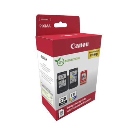 Canon PG-510 / CL-511 Photo Paper Value Pack - 2-pack - black, colour (cyan, magenta, yellow) - original - hanging box - ink cartridge  /  paper kit - for PIXMA iP2700, MP230, MP252, MP272, MP280, MP282, MP492, MP495, MP499, MX360, MX410, MX420 - 1