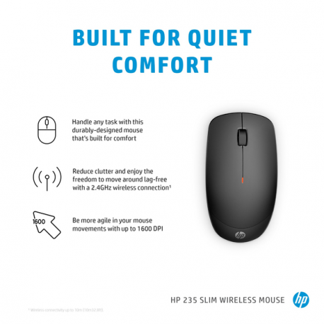 HP 235 - Mouse - optical - 3 buttons - wireless - 2.4 GHz - USB wireless receiver - jack black - for HP 250 G9 Notebook; Elite Mobile Thin Client mt645 G7 - 1