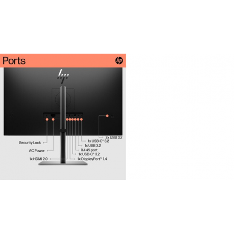 HP E32K G5 - E-Series - LED monitor - 31.5" - 3840 x 2160 4K UHD (2160p) @ 60 Hz - IPS - 350 cd / m² - 1000:1 - 5 ms - HDMI, DisplayPort, USB-C - speakers - black head, black and silver (stand) - 1