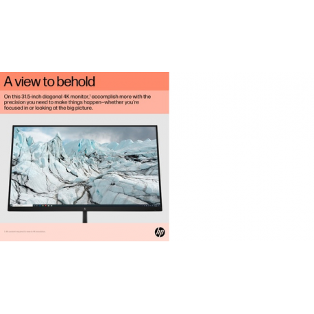 HP E32K G5 - E-Series - LED monitor - 31.5" - 3840 x 2160 4K UHD (2160p) @ 60 Hz - IPS - 350 cd / m² - 1000:1 - 5 ms - HDMI, DisplayPort, USB-C - speakers - black head, black and silver (stand) - 9