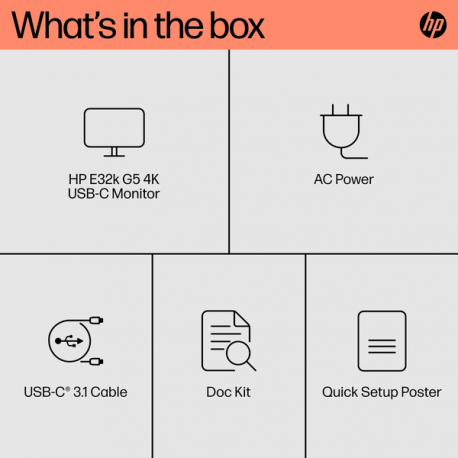 HP E32K G5 - E-Series - LED monitor - 31.5" - 3840 x 2160 4K UHD (2160p) @ 60 Hz - IPS - 350 cd / m² - 1000:1 - 5 ms - HDMI, DisplayPort, USB-C - speakers - black head, black and silver (stand) - 15