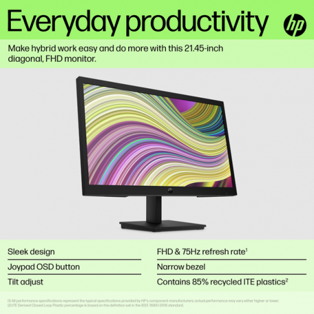 HP P22v G5 - P-Series - LED monitor - 21.45" - 1920 x 1080 Full HD (1080p) @ 75 Hz - VA - 200 cd / m² - 3000:1 - 5 ms - HDMI, VGA - black - 15