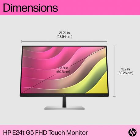HP E24t G5 - E-Series - LED monitor - 23.8" - touchscreen - 1920 x 1080 Full HD (1080p) @ 75 Hz - IPS - 300 cd / m² - 1000:1 - 5 ms - HDMI, DisplayPort, USB-C - black, black and silver (stand) - 5