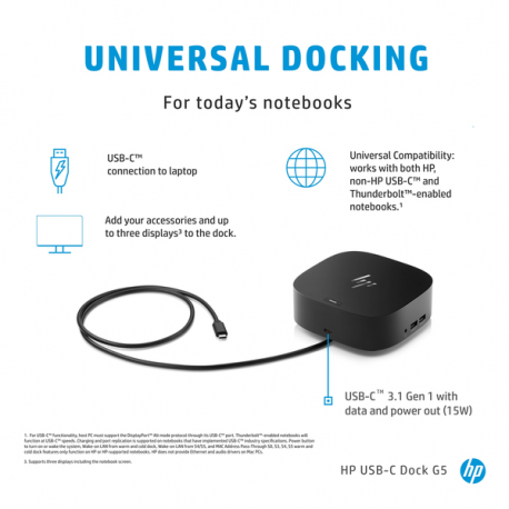HP USB-C Dock G5 - Docking station - USB-C - GigE - 100 Watt - United Kingdom - for EliteBook 830 G6; Pavilion x360 Laptop; Pro Mobile Thin Client mt440 G3 - 22