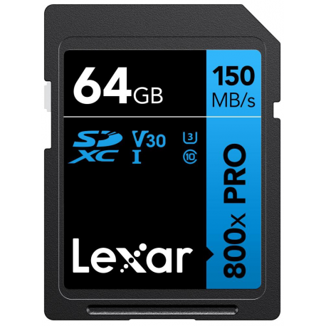 Lexar High Performance PRO BLUE Series - Flash memory card - 64 GB - Video Class V30 / UHS-I U3 / Class10 - 800x - SDXC UHS-I - 0