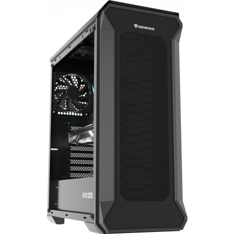 Genesis IRID 505F - Mid tower - ATX - windowed side panel (tempered glass) - no power supply (ATX) - black - USB/Audio - 0