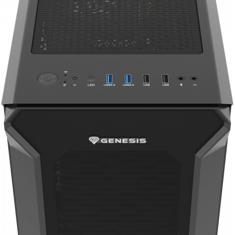 Genesis IRID 505F - Mid tower - ATX - windowed side panel (tempered glass) - no power supply (ATX) - black - USB/Audio - 2