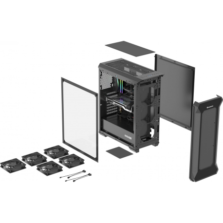 Genesis IRID 505F - Mid tower - ATX - windowed side panel (tempered glass) - no power supply (ATX) - black - USB/Audio - 6