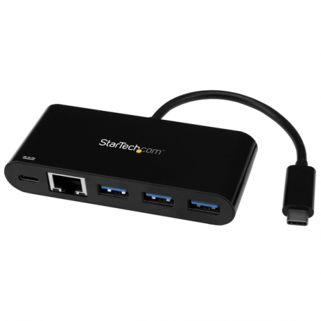 StarTech.com USB C to Ethernet Adapter - 3 Port - with Power Delivery (USB PD) - Power Pass Through Charging - USB C Adapter (US1GC303APD) - Network adapter - USB-C - Gigabit Ethernet - black - 0