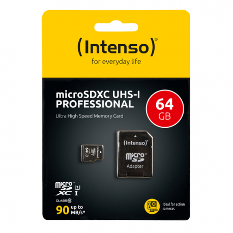 Intenso - Flash memory card (microSDXC to SD adapter included) - 64 GB - UHS Class 1 / Class10 - microSDXC UHS-I - 1