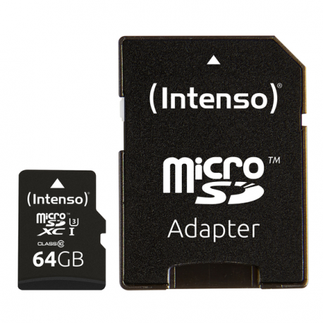 Intenso - Flash memory card (microSDXC to SD adapter included) - 64 GB - UHS Class 1 / Class10 - microSDXC UHS-I - 3
