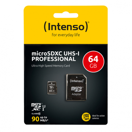 Intenso - Flash memory card (microSDXC to SD adapter included) - 64 GB - UHS Class 1 / Class10 - microSDXC UHS-I - 7