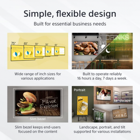 Sony Bravia Professional Displays FW-43EZ20L - 43" Diagonal Class EZ20L Series LED-backlit LCD display - digital signage - Android TV - 4K UHD (2160p) 3840 x 2160 - HDR - Direct LED - hairline black - 5