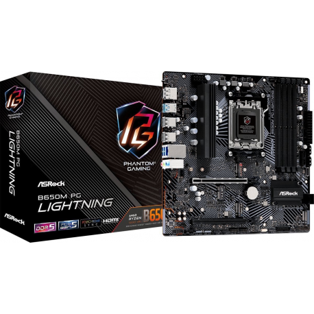 ASRock B650M PG Lightning - Motherboard - micro ATX - Socket AM5 - AMD B650 Chipset - USB-C 3.2 Gen2, USB 3.2 Gen 2, USB 3.2 Gen 1, USB-C 3.2 Gen 1 - 2.5 Gigabit LAN - onboard graphics (CPU required) - HD Audio (8-channel) - 0