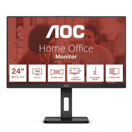 AOC 24E3QAF - LED monitor - 24" - 1920 x 1080 Full HD (1080p) @ 75 Hz - IPS - 1000:1 - 4 ms - HDMI, VGA, DisplayPort - speakers - textured black - 11