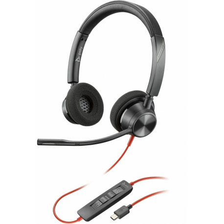 Poly Blackwire 3320 - Blackwire 3300 series - headset - on-ear - wired - active noise cancelling - USB-C - black - UC certified - 0