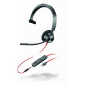 Poly Blackwire 3315 - Blackwire 3300 series - headset - on-ear - wired - active noise cancelling - 3.5 mm jack, USB-C - black - Certified for Microsoft Teams, UC certified