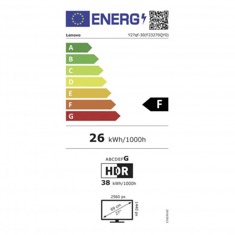 Lenovo Legion Y27qf-30 - LED monitor - 27" - 2560 x 1440 QHD @ 240 Hz - IPS - 400 cd / m² - 1000:1 - 0.5 ms - 2xHDMI, DisplayPort - speakers - raven black - 8