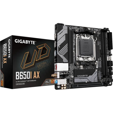 Gigabyte B650I AX - 1.0 - motherboard - mini ITX - Socket AM5 - AMD B650 Chipset - USB 3.2 Gen 1, USB 3.2 Gen 2, USB-C 3.2 Gen 1 - 2.5 Gigabit LAN, Bluetooth, Wi-Fi - onboard graphics (CPU required) - HD Audio (8-channel) - 0