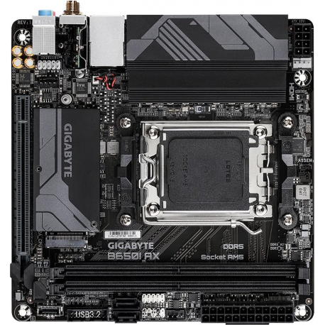 Gigabyte B650I AX - 1.0 - motherboard - mini ITX - Socket AM5 - AMD B650 Chipset - USB 3.2 Gen 1, USB 3.2 Gen 2, USB-C 3.2 Gen 1 - 2.5 Gigabit LAN, Bluetooth, Wi-Fi - onboard graphics (CPU required) - HD Audio (8-channel) - 3