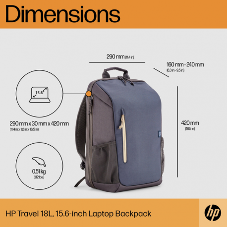 HP Travel - Notebook carrying backpack - 18L - 15.6" - iron grey, forged iron - for Victus by HP Laptop 15; Laptop 15, 15s; Pavilion x360 Laptop - 9