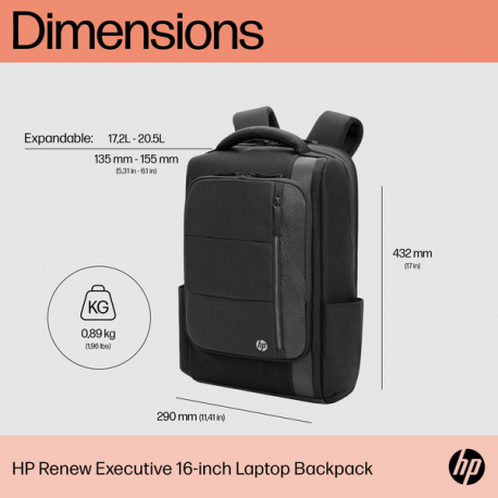 HP Renew Executive - Notebook carrying backpack - 16.1" - black - for HP 250 G9 Notebook; Fortis 11 G9 Q Chromebook - 5