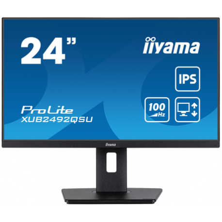 iiyama ProLite XUB2492QSU-B1 - LED monitor - 24" (23.8" viewable) - 2560 x 1440 WQHD @ 100 Hz - IPS - 300 cd / m² - 1000:1 - 0.5 ms - HDMI, DisplayPort - speakers - black, matte - 0