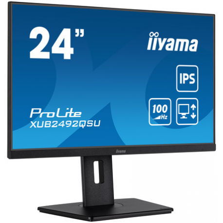 iiyama ProLite XUB2492QSU-B1 - LED monitor - 24" (23.8" viewable) - 2560 x 1440 WQHD @ 100 Hz - IPS - 300 cd / m² - 1000:1 - 0.5 ms - HDMI, DisplayPort - speakers - black, matte - 1