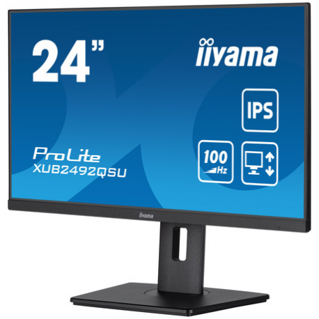 iiyama ProLite XUB2492QSU-B1 - LED monitor - 24" (23.8" viewable) - 2560 x 1440 WQHD @ 100 Hz - IPS - 300 cd / m² - 1000:1 - 0.5 ms - HDMI, DisplayPort - speakers - black, matte - 2