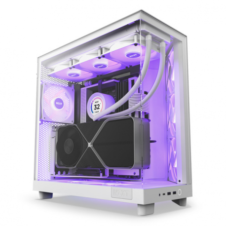 NZXT H series H6 Flow RGB - Mid tower - ATX - windowed side panel (tempered glass) - no power supply - matt white - USB/Audio - 0