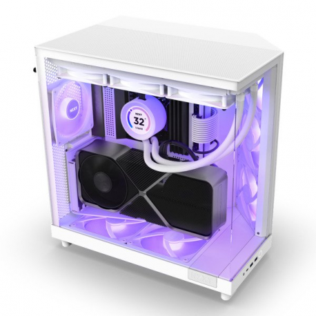 NZXT H series H6 Flow RGB - Mid tower - ATX - windowed side panel (tempered glass) - no power supply - matt white - USB/Audio - 28