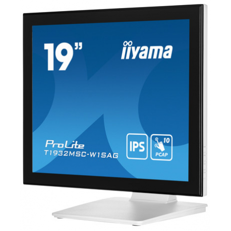 iiyama ProLite T1932MSC-W1SAG - LCD monitor - 19" - touchscreen - 1280 x 1024 - IPS - 250 cd / m² - 1000:1 - 14 ms - HDMI, VGA, DisplayPort - speakers - matt white - 2