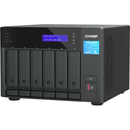 QNAP TVS-H674T - NAS server - 6 bays - SATA 6Gb / s - RAID RAID 0, 1, 5, 6, 10, 50, JBOD - RAM 32 GB - 2.5 Gigabit Ethernet - iSCSI support - 4