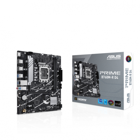 ASUS PRO B760M-R D4 - Motherboard - micro ATX - LGA1700 Socket - B760 Chipset - USB 3.2 Gen 1 - 2.5 Gigabit LAN - onboard graphics (CPU required) - HD Audio (8-channel) - 7