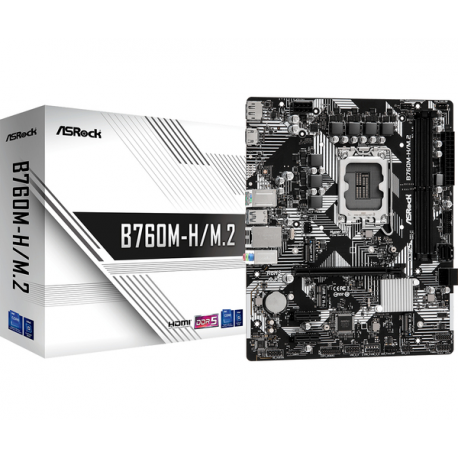 ASRock B760M-H / M.2 - Motherboard - micro ATX - LGA1700 Socket - B760 Chipset - USB 3.2 Gen 1, USB-C 3.2 Gen 1 - Gigabit LAN - onboard graphics (CPU required) - HD Audio (8-channel) - 1